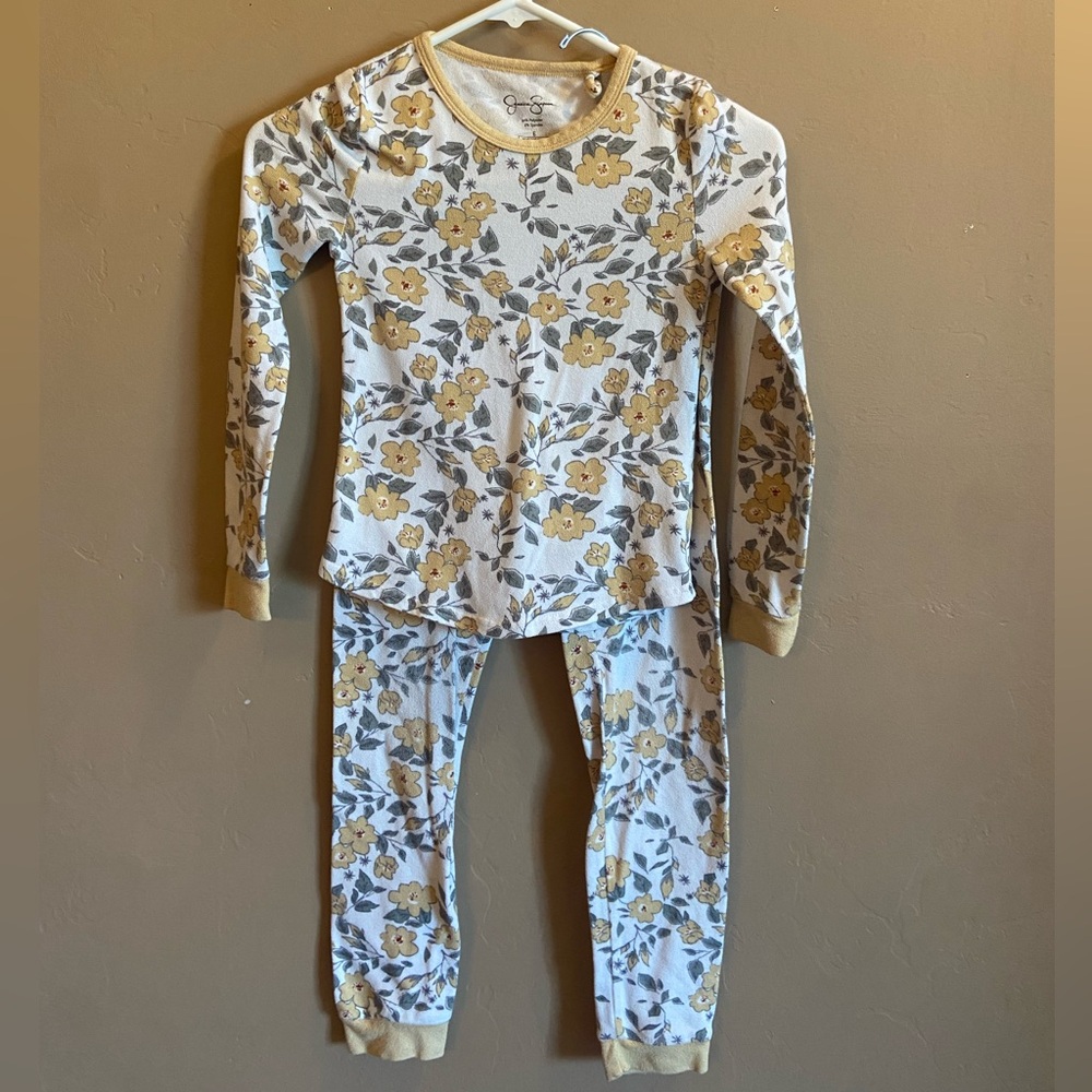 Jessica Simpson PAJAMA SET girl size 6 yellow white floral  EUC